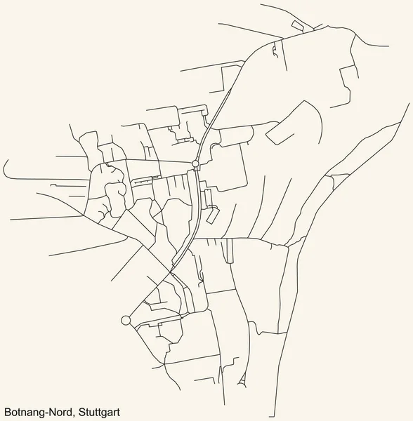 Schwarze Einfache Straßenkarte Auf Beigem Hintergrund Des Stadtteils Botnang Nord — Stockvektor