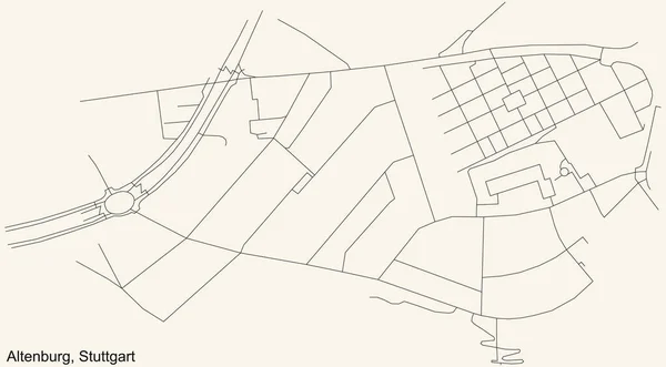 Schwarze Einfache Detaillierte Straßenkarte Auf Beigem Hintergrund Des Stadtteils Altenburg — Stockvektor
