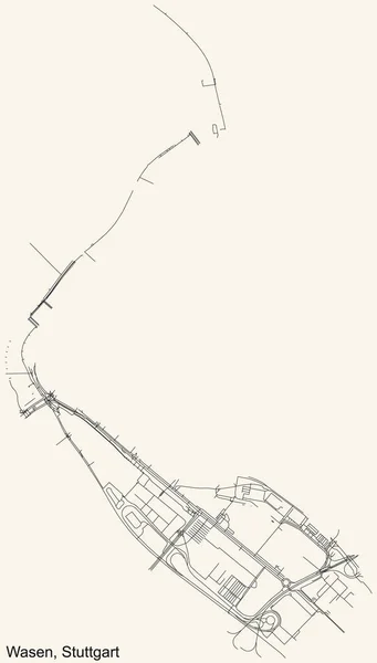 Schwarze Einfache Detaillierte Straßenkarte Auf Beigem Hintergrund Des Stadtteils Wasen — Stockvektor