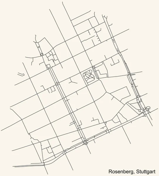 Schwarze Einfache Detaillierte Straßenkarte Auf Beigem Hintergrund Des Stadtteils Rosenberg — Stockvektor