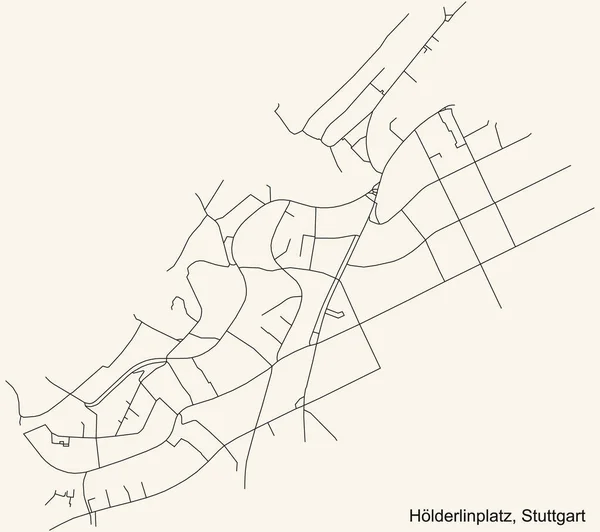 Schwarze Einfache Detaillierte Straßenkarte Auf Beigem Hintergrund Des Stadtteils Hlderlinplatz — Stockvektor