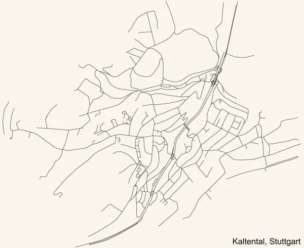 黒のシンプルな詳細通りの道路地図ヴィンテージベージュドイツのシュトゥットガルトの地区Sdの四分の一カルテン語の背景 — ストックベクタ