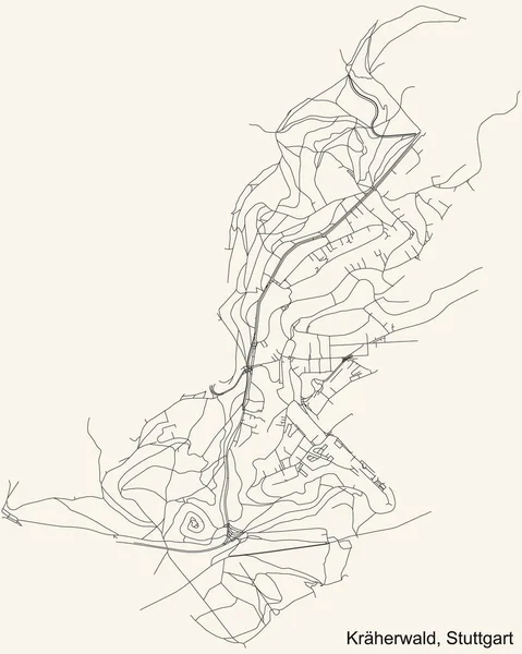 德国斯图加特西区Krherwald小区旧式米色背景的简单的黑色街道路线图 — 图库矢量图片