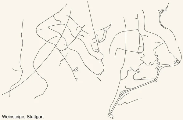 德国斯图加特市Sd区Weinsteige街区旧式米色背景的单色详细街道路线图 — 图库矢量图片