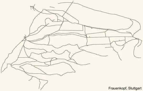 德国斯图加特奥斯特区Frauenkopf小区旧式米色背景的单色详细街道路线图 — 图库矢量图片