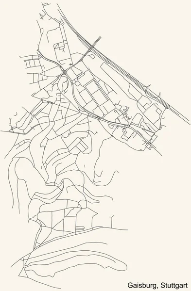 德国斯图加特州东部地区盖斯堡街区旧式米色背景的简单而详细的街道路线图 — 图库矢量图片