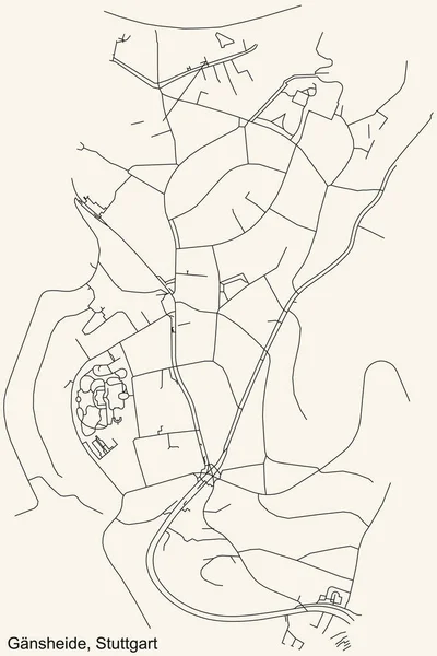 Schwarze Einfache Straßenkarte Auf Beigem Hintergrund Des Stadtteils Gnsheide Des — Stockvektor