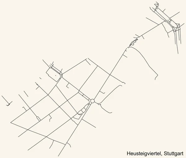 Schwarze Einfache Straßenkarte Auf Beigem Hintergrund Des Heusteigviertels Bezirk Mitte — Stockvektor