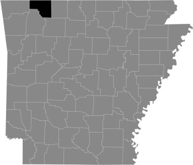 ABD 'nin Arkansas eyaletinin gri haritasında ABD Carroll ilçesinin siyah vurgulanmış konum haritası