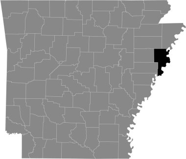 ABD 'nin Arkansas Federal Eyaleti' nin gri haritasında ABD Crittenden ilçesinin siyah vurgulanmış konum haritası