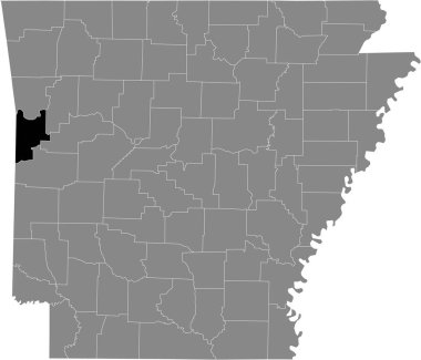 ABD 'nin Arkansas Federal Eyaleti' nin gri haritasında ABD Sebastian ilçesinin siyah vurgulanmış konum haritası