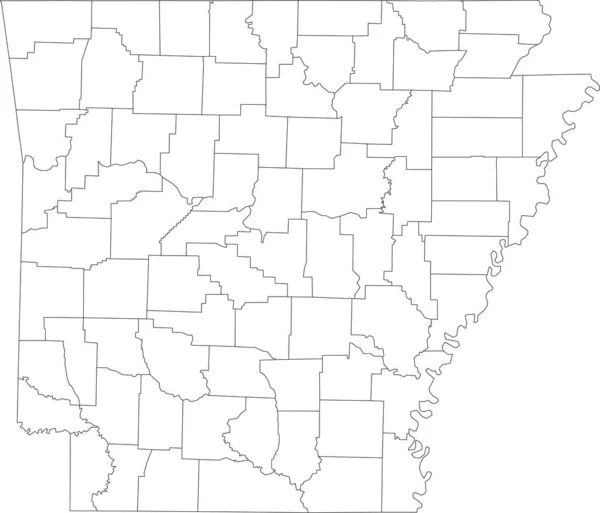 Mapa Vectorial Blanco Del Estado Federal Arkansas Con Fronteras Negras — Vector de stock