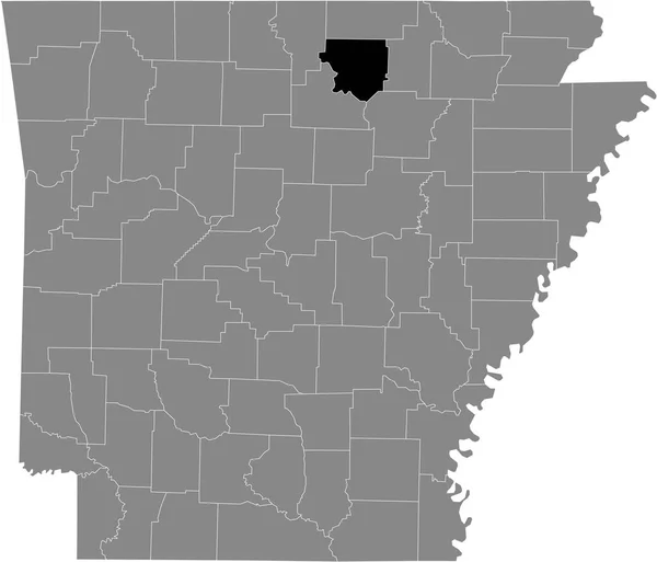 米国アーカンソー州の灰色の地図の中の米国イザード郡の黒い強調表示された場所の地図 — ストックベクタ