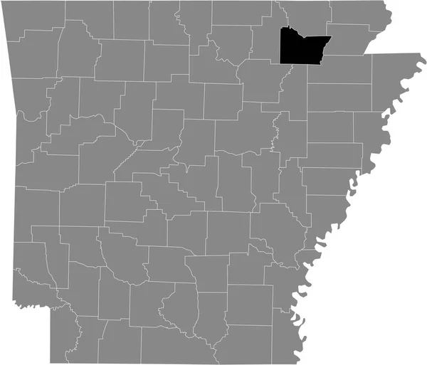 アメリカのローレンス郡の黒いハイライトされた場所地図アーカンソー州の灰色の地図 — ストックベクタ