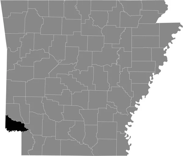 アーカンソー州の灰色の地図の中にあるアメリカのリトル川郡の黒いハイライトされた場所の地図 — ストックベクタ