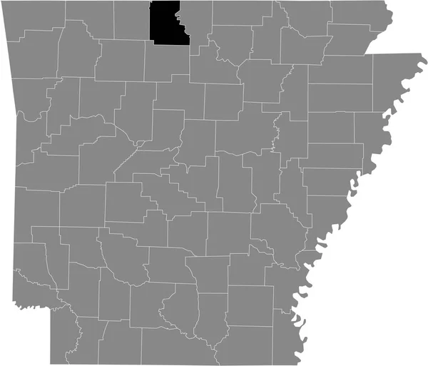 美国阿肯色州灰度地图内的美国马里昂县的黑点位置地图 — 图库矢量图片