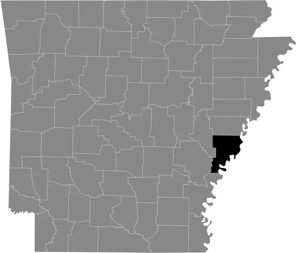 Černá Zvýrazněná Mapa Umístění Okresu Usa Phillips Uvnitř Šedé Mapy — Stockový vektor