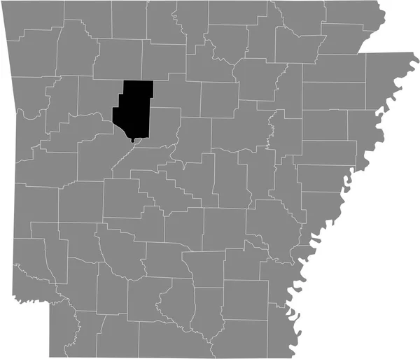 アメリカのアーカンソー州の灰色の地図の中のアメリカのポープ郡の黒いハイライトされた場所の地図 — ストックベクタ