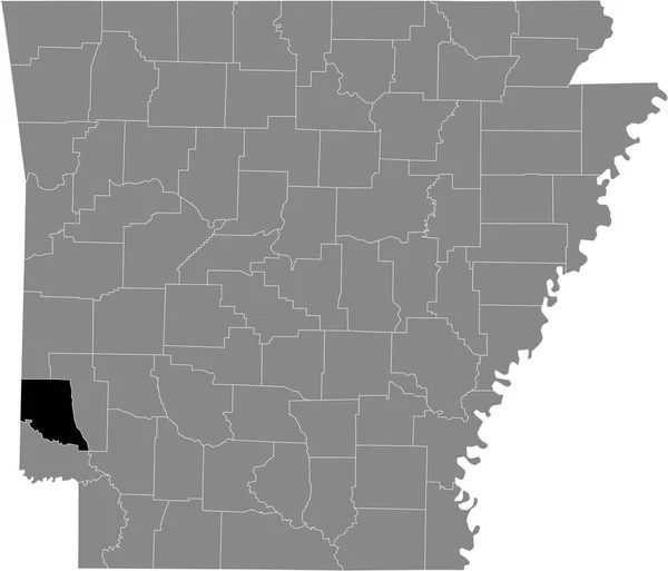 アメリカ合衆国アーカンソー州の灰色の地図の中のアメリカセビア郡の黒いハイライトされた場所 — ストックベクタ