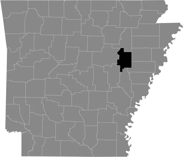 Carte Localisation Évidence Noire Comté Américain Woodruff Intérieur Carte Grise — Image vectorielle