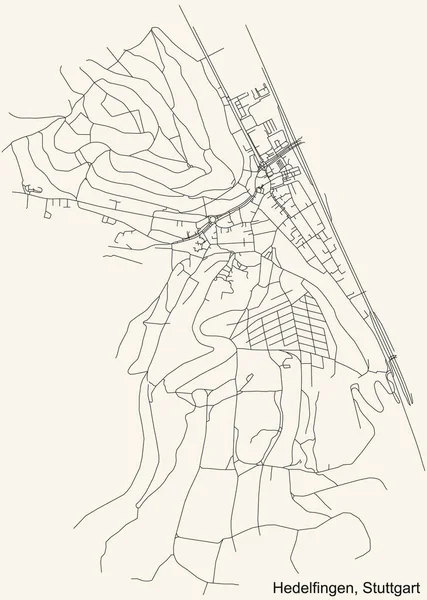 德国斯图加特赫德芬根区的赫德芬根小区旧式米色背景的简单而详细的黑色街道路线图 — 图库矢量图片