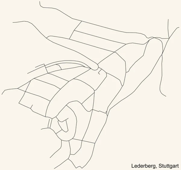 Schwarze Einfache Detaillierte Straßenkarte Auf Beigem Hintergrund Des Stadtteils Lederberg — Stockvektor