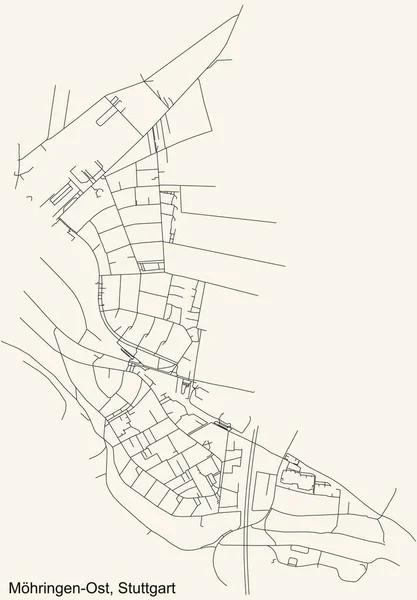 Schwarze Einfache Detaillierte Straßenkarte Auf Beigem Hintergrund Des Stadtteils Mhringen — Stockvektor