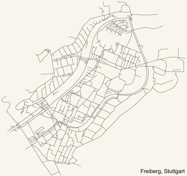 Schwarze Einfache Detaillierte Straßenkarte Auf Beigem Hintergrund Des Stadtteils Freiberg — Stockvektor