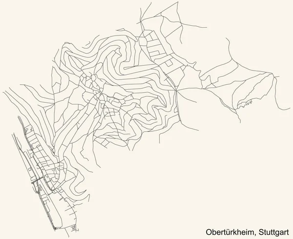 슈투트가르트 Obertrkheim Obertrkheim 서쪽에 빈티지비게 지도검은 — 스톡 벡터