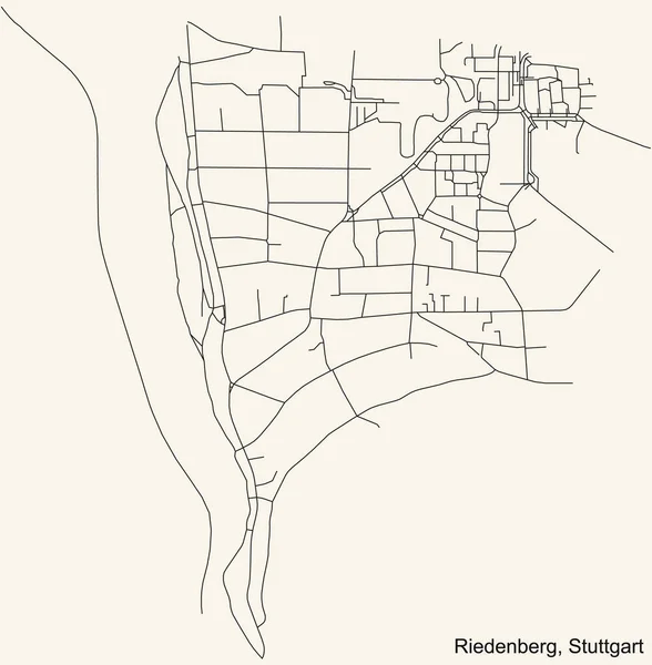 Schwarze Einfache Detaillierte Straßenkarte Auf Beigem Hintergrund Des Stadtteils Riedenberg — Stockvektor