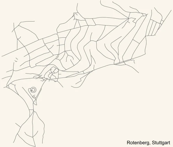 Schwarze Einfache Detaillierte Straßenkarte Auf Beigem Hintergrund Des Stadtteils Rotenberg — Stockvektor