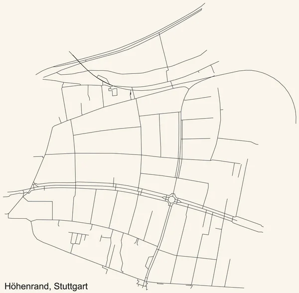 Schwarze Einfache Detaillierte Straßenkarte Auf Beigem Hintergrund Des Stadtteils Hhenrand — Stockvektor