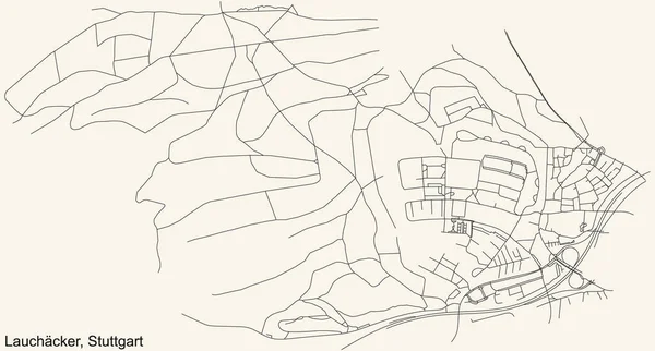 Schwarze Einfache Detaillierte Straßenkarte Auf Beigem Hintergrund Des Stadtteils Lauchhammer — Stockvektor