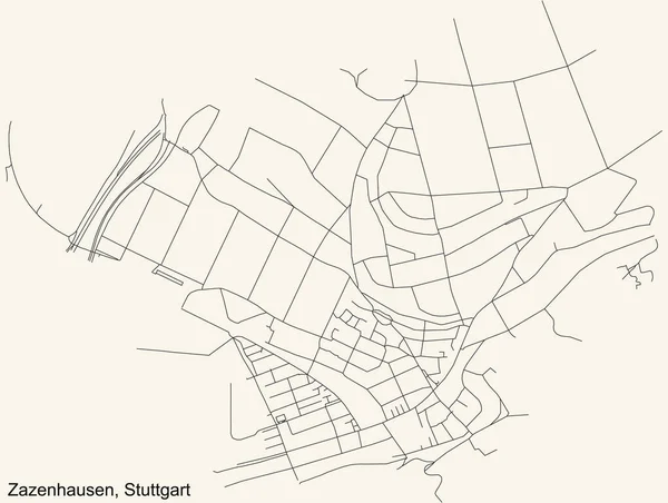 Schwarze Einfache Straßenkarte Auf Beigem Hintergrund Des Stadtteils Zazenhausen Stadtteil — Stockvektor