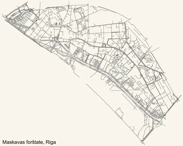 Carte Routière Simple Noire Sur Fond Beige Vintage Quartier Maskavas — Image vectorielle