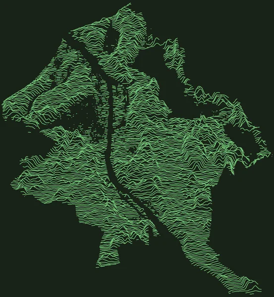 拉脱维亚里加地形军用雷达战术地图 深绿色背景上的翡翠绿色等高线 — 图库矢量图片
