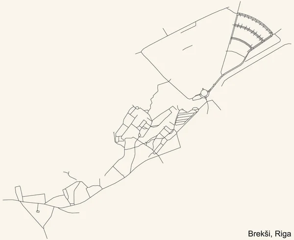 ラトビアリガの四半期Breki地区のヴィンテージベージュの背景に黒のシンプルな詳細道路地図 — ストックベクタ