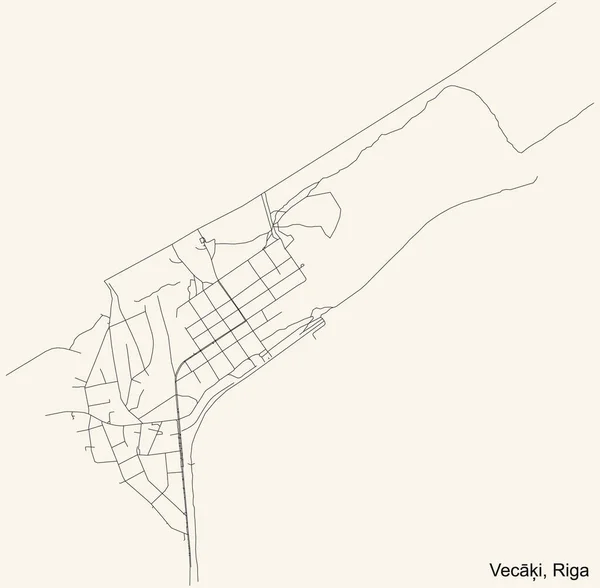 Negro Simple Mapa Carreteras Calle Detallado Fondo Beige Vintage Del — Vector de stock