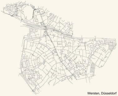 Dsseldorf, Almanya 'nın Wersten Stadtteil bölgesinin klasik bej arka plan haritası