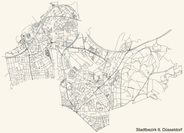 Dsseldorf, Almanya 'nın Stadtbezirk 6. Bölgesinin klasik bej arka plan haritası