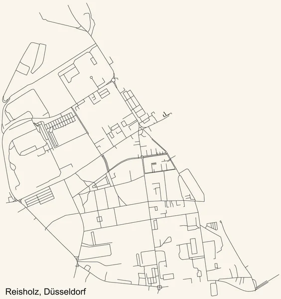 Schwarze Einfache Detaillierte Straßenkarte Auf Beigem Hintergrund Des Stadtteils Reisholz — Stockvektor