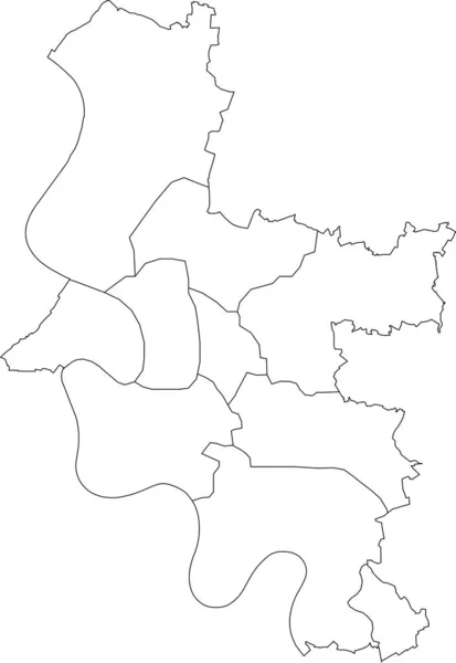 Einfache Weiße Vektorkarte Mit Schwarzen Rändern Der Bezirke Von Düsseldorf — Stockvektor