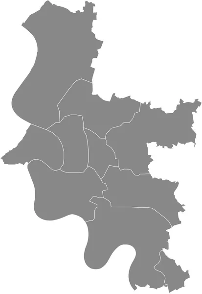 Simple Gray Vector Map White Borders Districts Dsseldorf Germany — ストックベクタ