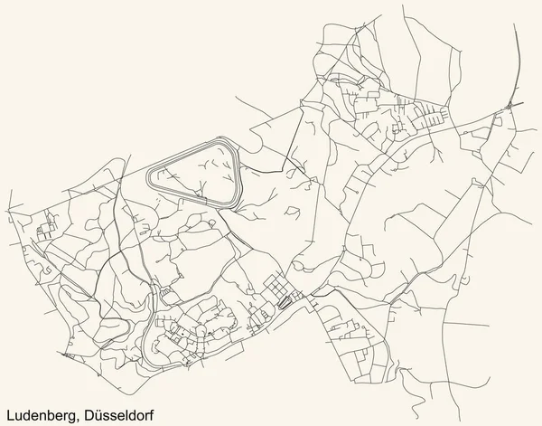 Zwarte Eenvoudige Gedetailleerde Wegenkaart Vintage Beige Achtergrond Van Wijk Ludenberg — Stockvector