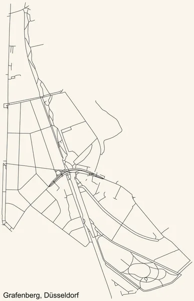 Schwarze Einfache Detaillierte Straßenkarte Auf Beigem Hintergrund Des Stadtteils Grafenberg — Stockvektor