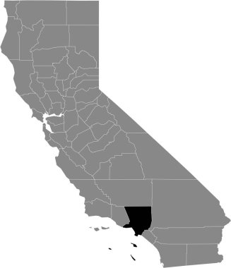 Black highlighted location map of the US Los Angeles county inside gray map of the Federal State of California, USA clipart