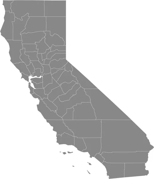 Gris Mapa Vectorial Del Estado Federal California Con Fronteras Blancas — Archivo Imágenes Vectoriales