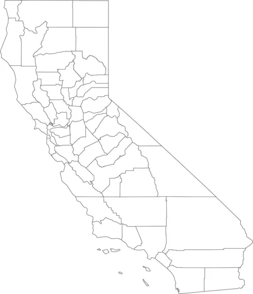 Mapa Vectorial Blanco Del Estado Federal California Con Fronteras Negras — Archivo Imágenes Vectoriales