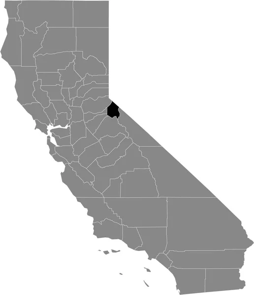 米国カリフォルニア州の灰色の地図の中にある米国アルパイン郡の黒いハイライトされた場所 — ストックベクタ