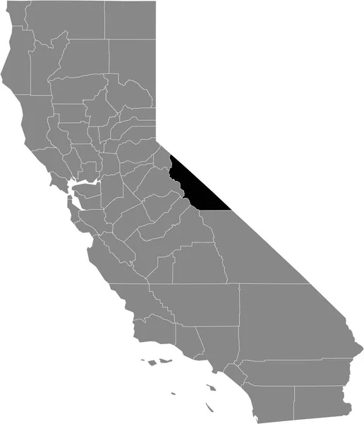 米国カリフォルニア州の灰色の地図の中にある米国モノ郡の黒いハイライトされた場所 — ストックベクタ